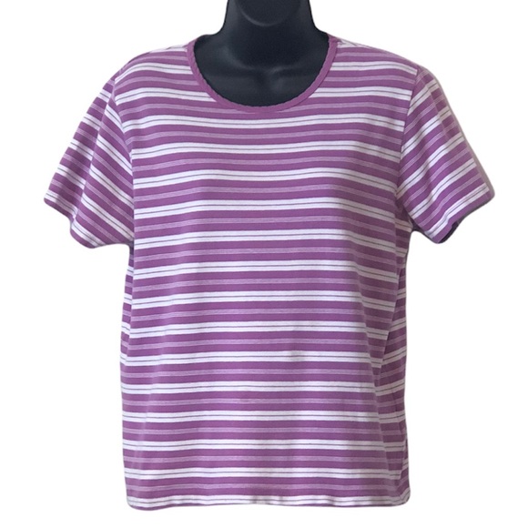 Faded Glory Stretch womens purple and white striped shortsleeve shirt top - Picture 11 of 12